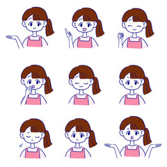 エプロンを着た女性の表情セット