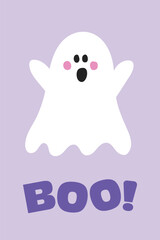 Halloween card with spooky ghost. Vector illustration