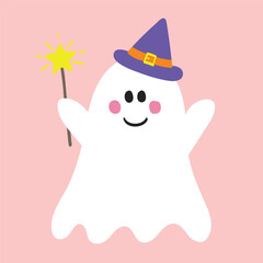 Halloween concept with spooky ghost. Hand drawn icon. Vector illustration