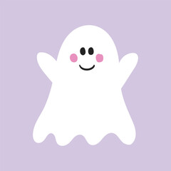 Halloween concept with spooky ghost. Hand drawn icon. Vector illustration