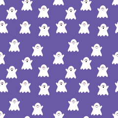 Obraz premium Halloween background with funny ghosts. Seamless pattern. Vector illustration