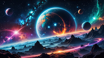 Abstraktion Die Parade der Planeten 16х9. Hintergrund für das Design 7.