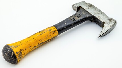 Close-Up of a Worn Claw Hammer with Yellow Handle