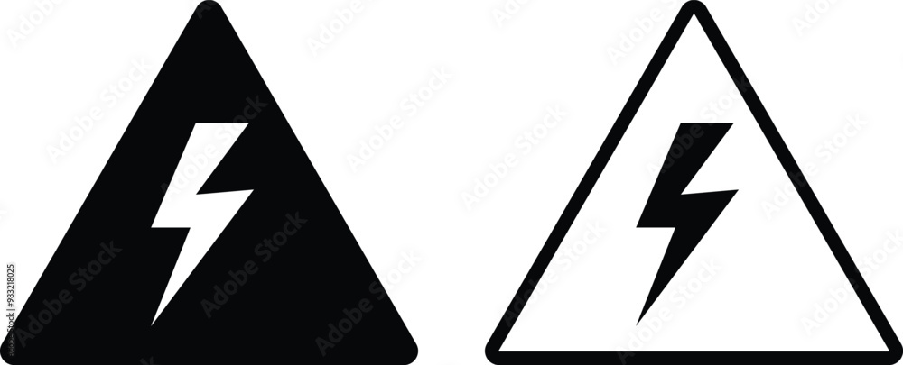 Poster electricity triangle icon set in two styles . triangle with lightning icon . electricity warning sig
