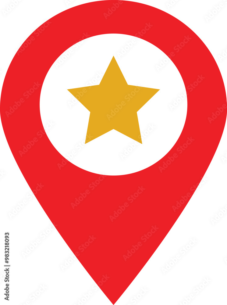 Poster favorite location icon . red location pin with star icon . map pointer with star icon vector