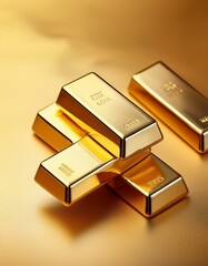 Gold metal bars on dark blue background with copy space