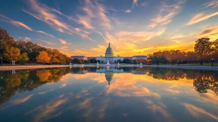 Stunning Sunset Reflection of the Capitol Building in Washington, D.C.