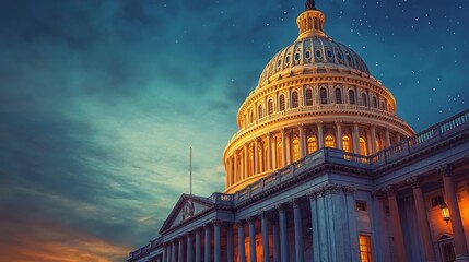 Fototapeta premium Majestic Capitol Building at Dusk with Dramatic Skies