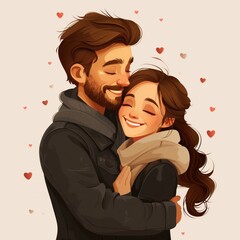 Obraz premium A couple embraces in a heartthemed illustration, radiating love and deep affection