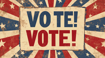 Encouraging American citizens to engage in democracy with a vibrant retro poster featuring red, white, and blue colors promoting voting