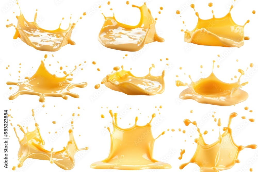Poster a close-up shot of colorful liquids splashing on a white surface