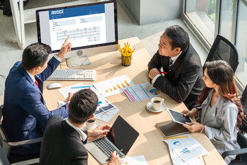 Invoice on computer screen from accounting application. Computer program for financial and budget of corporate business. Snugly.