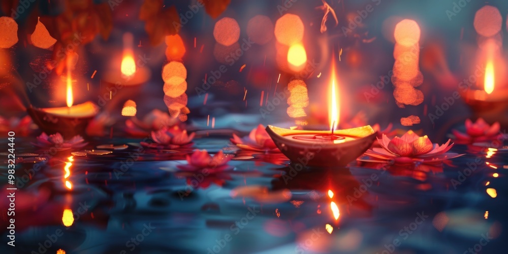 Aufkleber candles floating on the surface of calm water, creating a peaceful and serene atmosphere