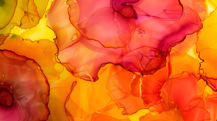 Fototapeta premium Colorful abstract background featuring vibrant marble ink textures in warm tones