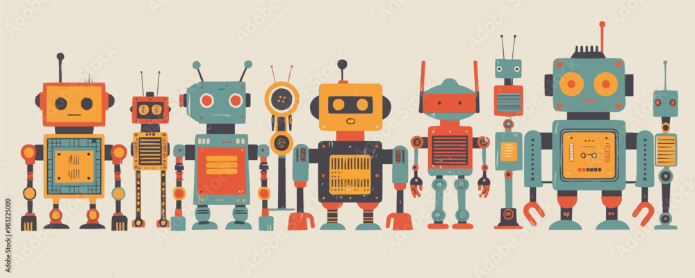 Poster toy robots on a white background. vector flat minimalistic isolated illustration.