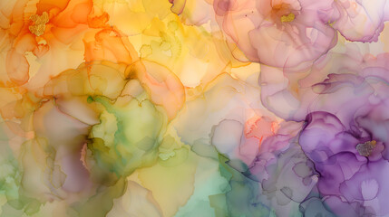 Beautiful marble ink background featuring soft floral patterns with vibrant colors