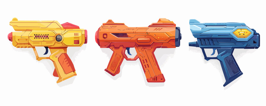 Toy ray guns on a white background. Vector flat minimalistic isolated illustration.