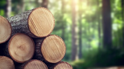 A pile of logs with a green background