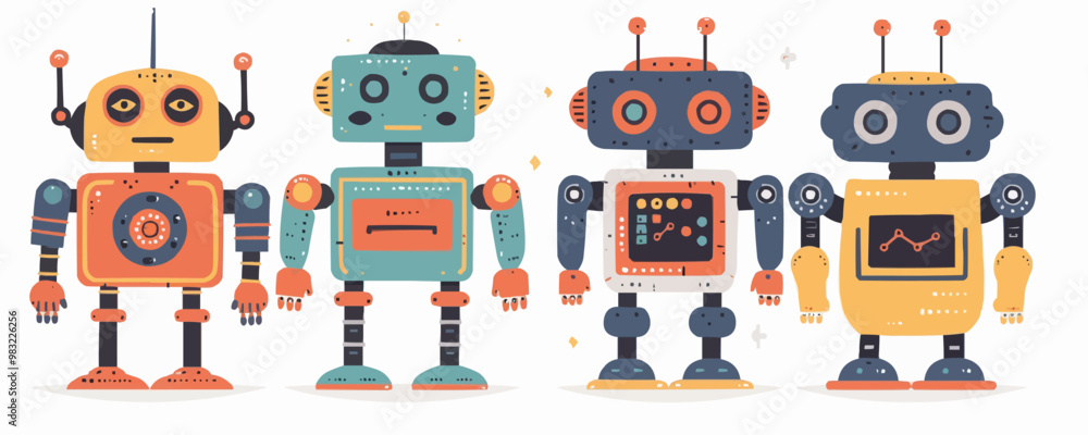 Poster toy robots on a white background. vector flat minimalistic isolated illustration.