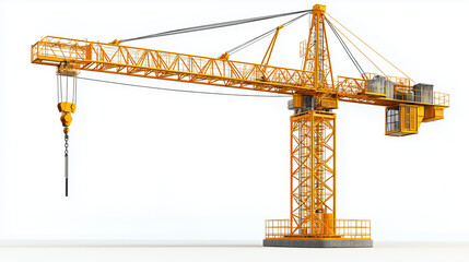 Yellow tower crane with a hook isolated on a white background