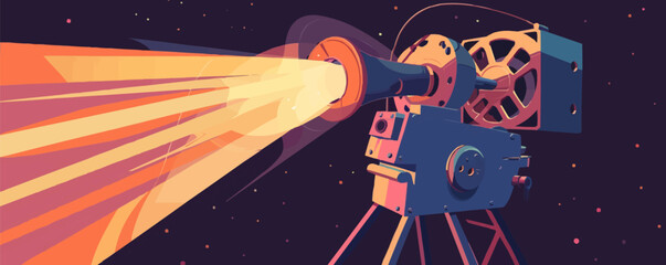 Obraz premium Retro cinema movie projector, Vector flat minimalistic isolated illustration