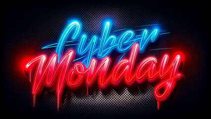 Graffiti text CYBER MONDAY with shadow effect on dark transparent background. AI, Generation, Illustration.