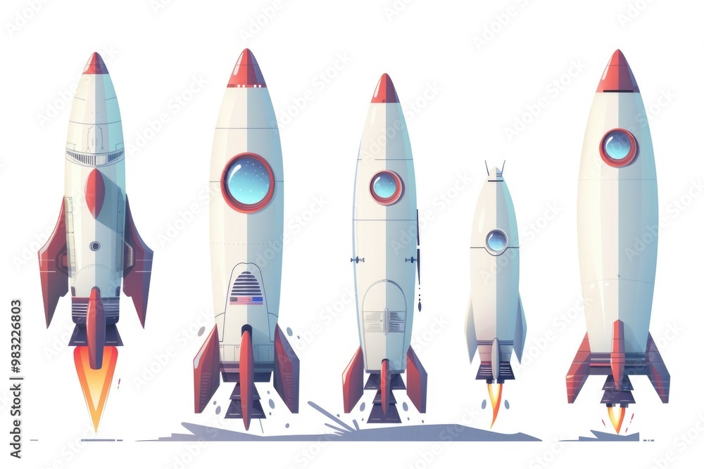 Aufkleber a collection of four rockets with varying sizes placed on a plain white surface
