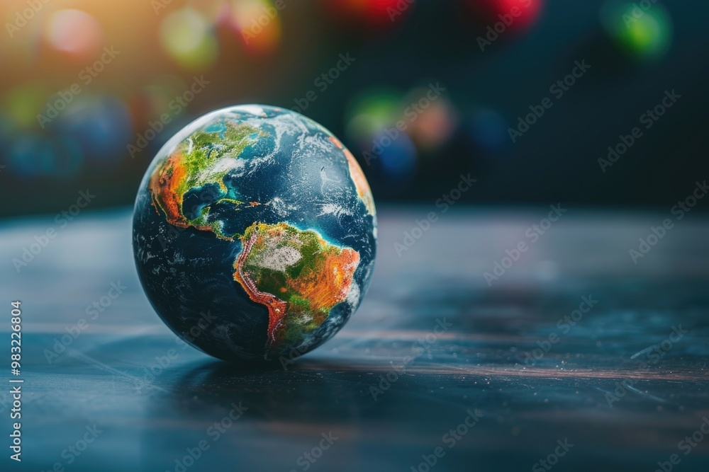 Aufkleber a close-up shot of a small globe sitting on a table, providing an intimate view of the world's surfa