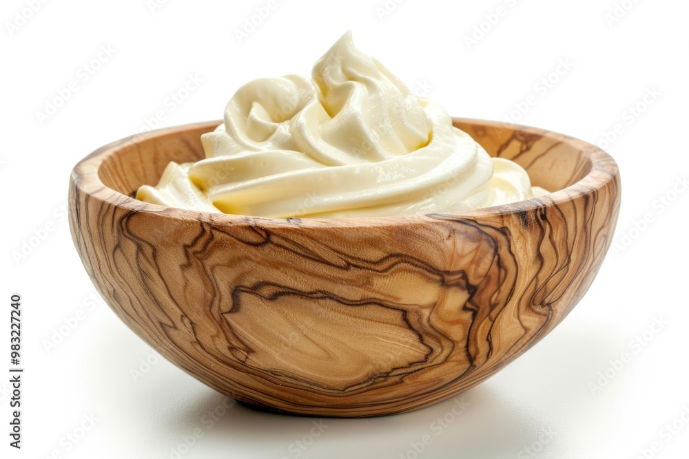 Wall mural A wooden bowl filled with whipped cream, great for topping desserts or as a decorative centerpiece