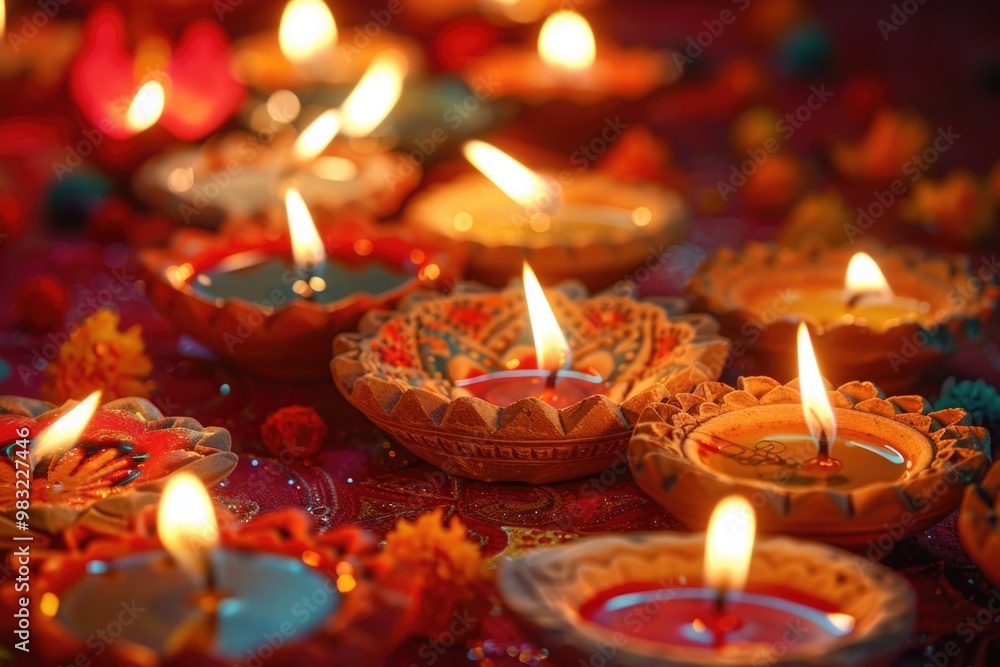 Aufkleber a group of lit candles sitting on a table, ideal for use as background or decorative element