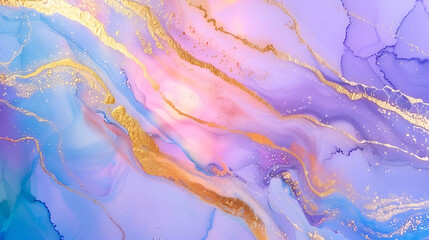 Naklejka premium Elegant marble ink background featuring flowing purple and pink hues with gold accents