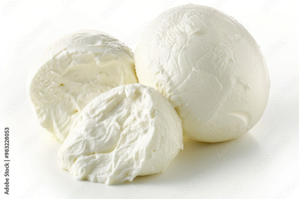 Poster close-up of two white eggs resting on a white surface, ideal for backgrounds and textures