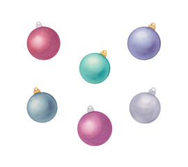 Watercolor Set of Christmas Balls