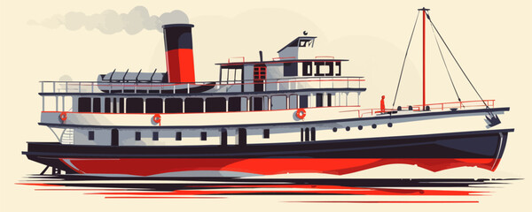 Nostalgic paddlewheel steamboat Vector flat minimalistic isolated illustration