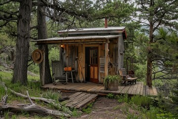 Charming rustic wooden cabin nestled amidst a serene forest, inviting you to escape the hustle and bustle of city life