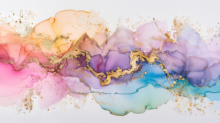 Colorful marble ink artwork showcasing vibrant hues and gold accents flowing together elegantly