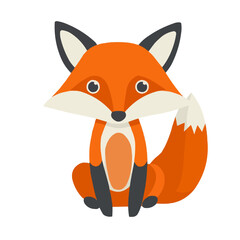 Obraz premium Cute fox icon flat on white isolated background, vector design.