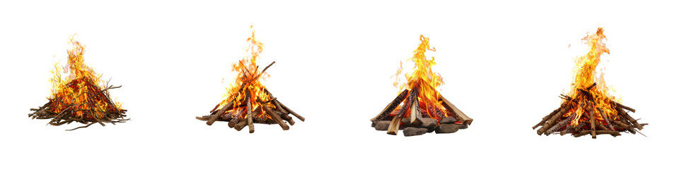 Set of campfire isolated on transparent background