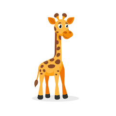 Cute giraffe icon flat on white isolated background, vector design.