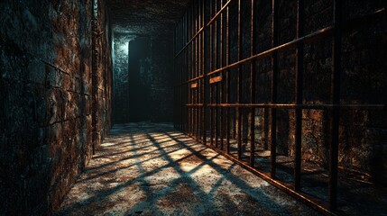 Dark and Haunting 3D Render of a Creepy Dungeon with Prison Cells and Sinister Shadows