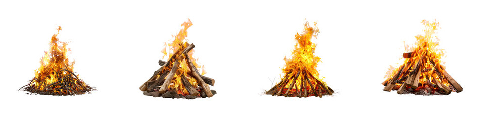 Set of campfire isolated on transparent background