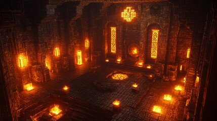 Unveiling the Secrets: Mystical Chamber in a Dungeon with Glowing Artifacts and Ancient Scrolls - 3D Render