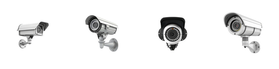 Obraz premium Set of CCTV security camera isolated on transparent background