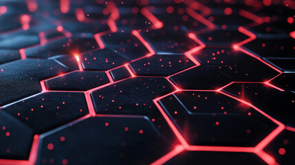 A futuristic hexagonal mesh with glowing red lines and dark black background, symbolizing secure, high-speed data networks and cybersecurity.