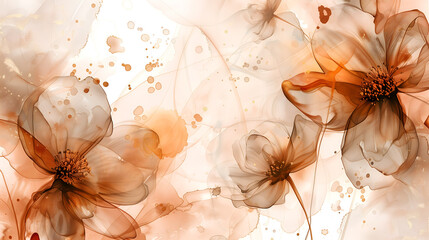 Soft floral patterns on a marble ink background featuring delicate hues and organic forms
