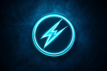 Abstract Neon Blue Lightning Bolt Circle Logo on Dark Background