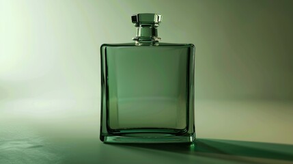 A single green glass bottle sits on a table, available for use in interior design, product photography, and more