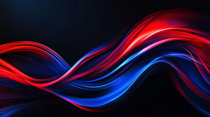 Bold, curving lines in shades of red and blue over a black background, creating an abstract, energetic backdrop with a modern feel.