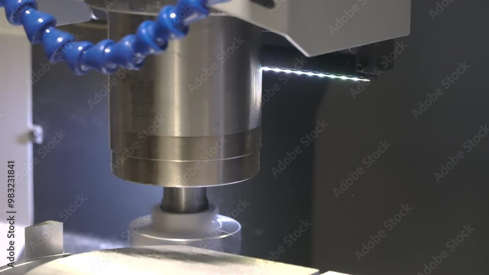 Poster the milling process on cnc milling machine. the metal working concept on the milling machine.