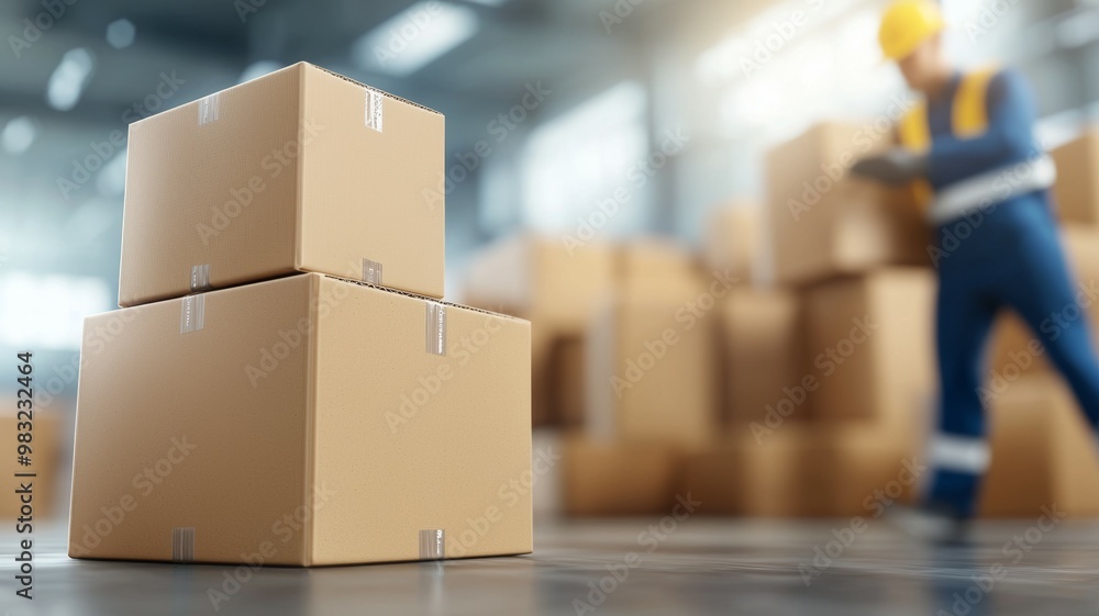 Poster a man is standing in front of two boxes, one of which is on the floor